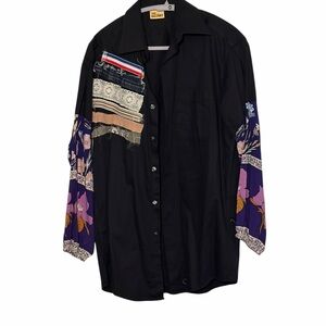The Morgan Factory Upcycled Black Shirt with Floral Sleeves